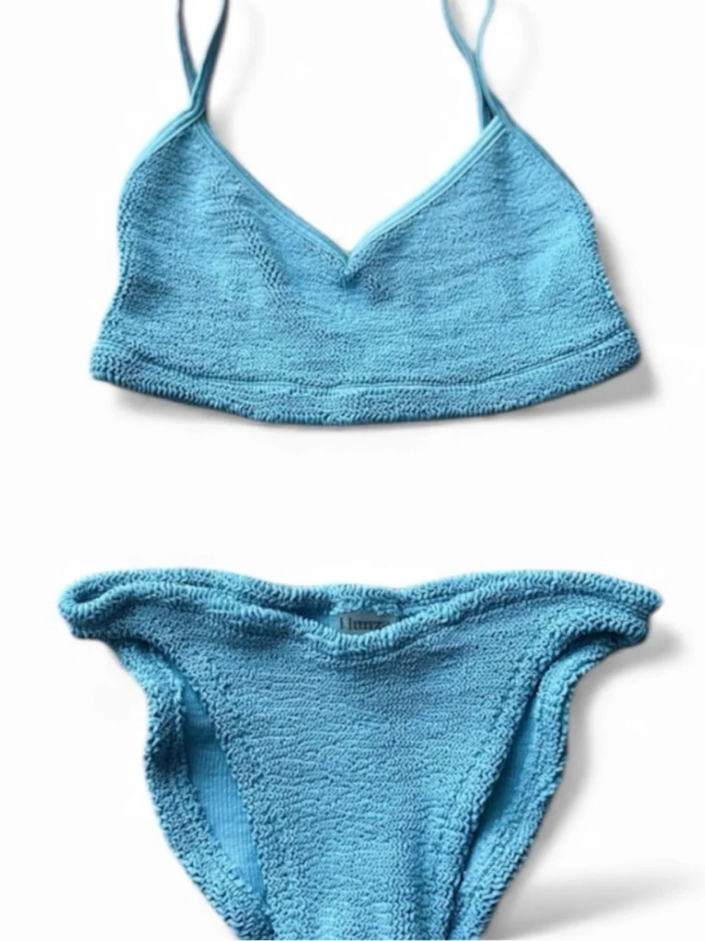Hunza G Virginia Crinkle Light Blue Bikini Set Swimsuit Tankini OS